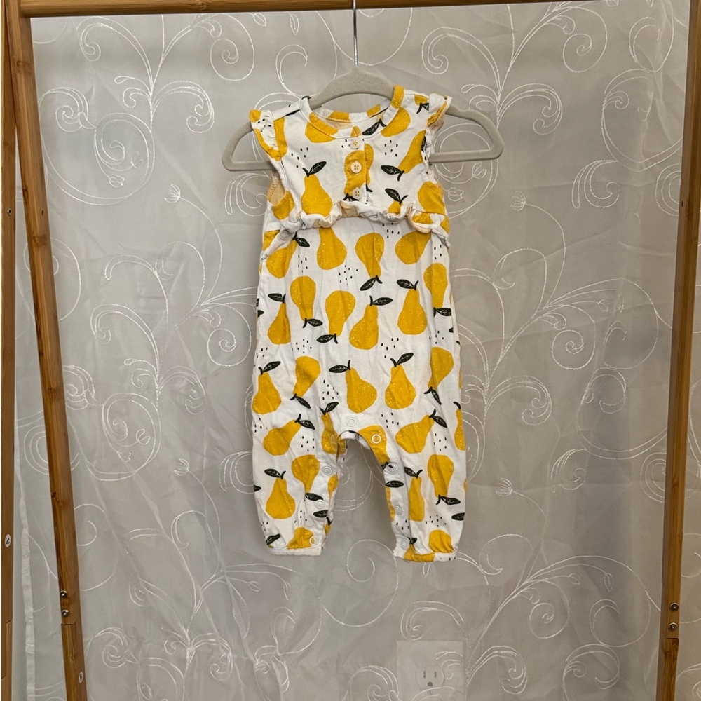 Yellow Pear Print Baby Romper